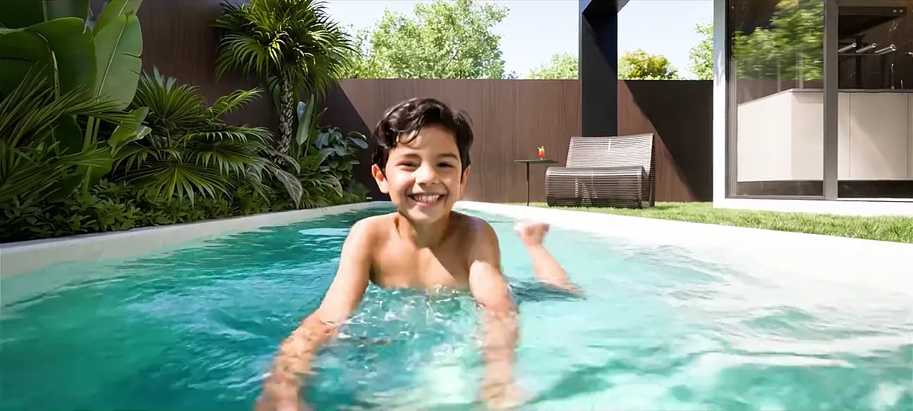 Criança nadando na piscina privativa